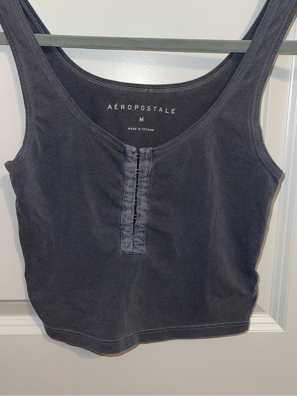 Aeropostale Black Scoop Neck Tank Top with Button Trim